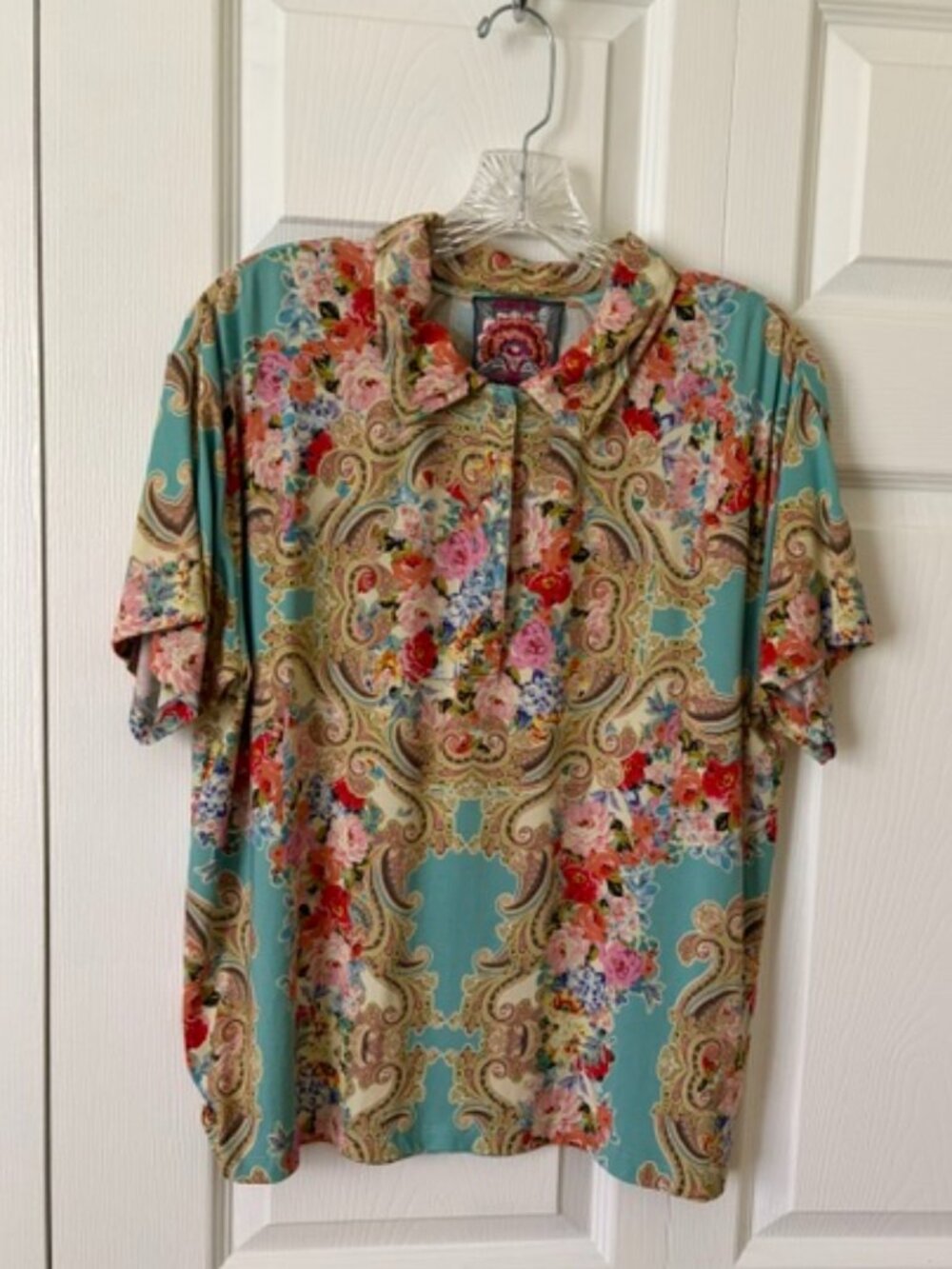 Floral Paisley Short Sleeve Blouse in Teal
